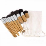Набор для макияжа из 11 таклоновых кистей с бамбуковыми ручками + льняной чехол